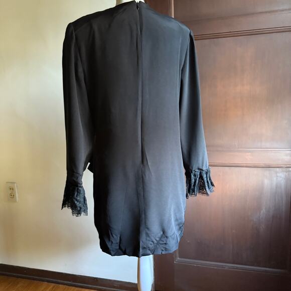 90s Vintage DOMINIC ROMPOLLO Black Wrap Jacket Mini Dress Lace Cuffs | Medium - Picture 4 of 6